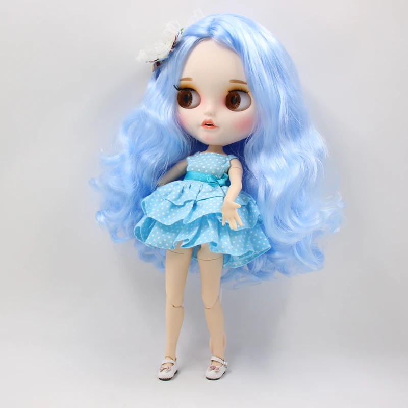 230BL6005 ледяная фабрика blyth кукла 1/6 bjd белая кожа 19 суставов тела длинные вьющиеся голубые волосы и маленький открытый рот 30 см девушка