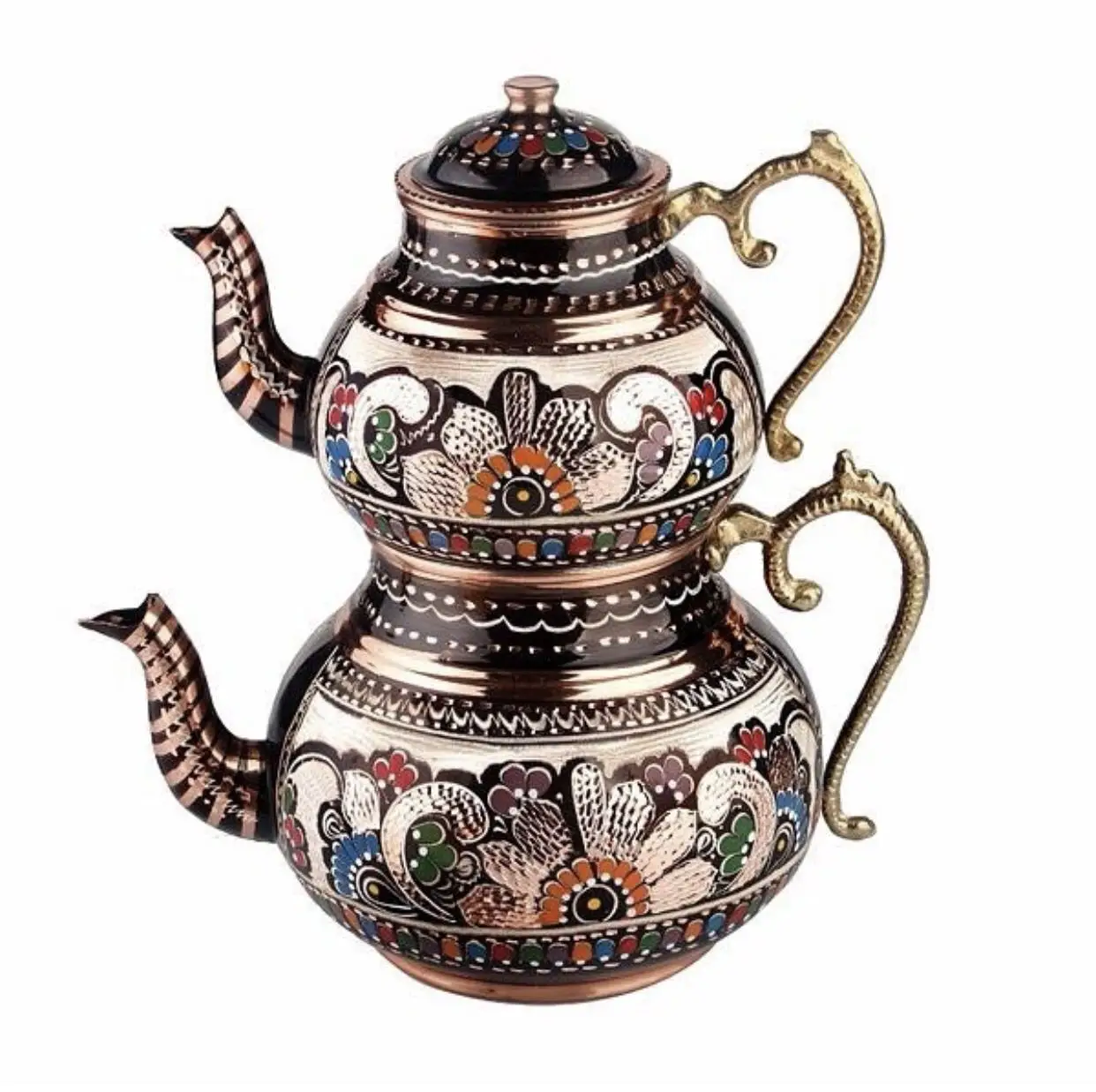 Красный чайник из индейки ручной работы плотный медный цветной с рисунком или