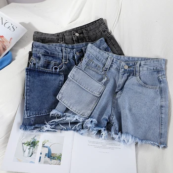 

Fashion Detachable Large Pockets High-Waisted Jeans Female Temperament High Waist Slimming Wide Leg Pants Burrs Shorts