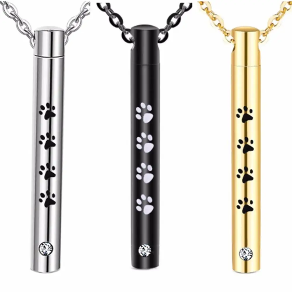 Unisex Stainless Steel Pet,Dog/Cat Jewelry Paw Print Cremation Jewelry Ashes Holder Pet Memorial Urn Necklace For Memory 3