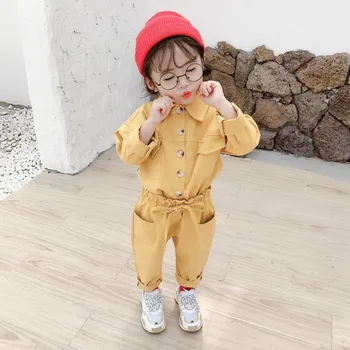 

Girls Boys Cartoon Pattern Two Piece Set 2020 Spring Korean Jacket Pants Set Drawstring Lace Up Outfits Toddler Bibs 1 to 8 yrs