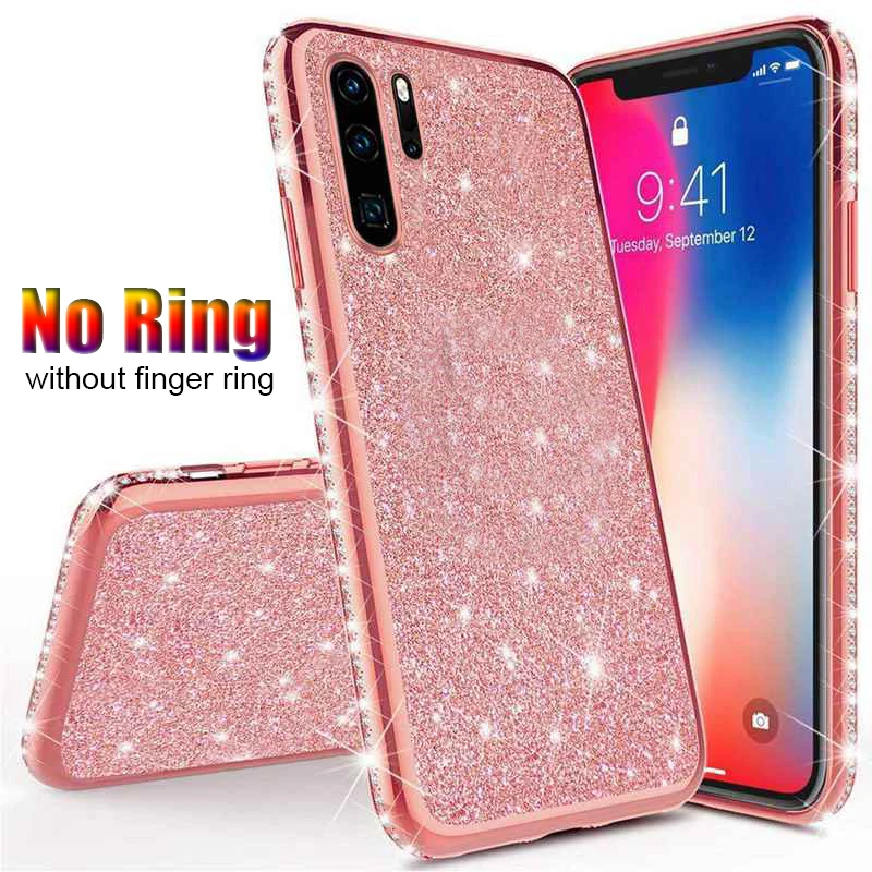 Rhinestone Finger Ring чехол для HUAWEI P Smart Z P10 P20 P30 Lite mate 20 10 HONOR 7X 8X Алмазный Блестящий Мягкий чехол из ТПУ - Цвет: RoseGod