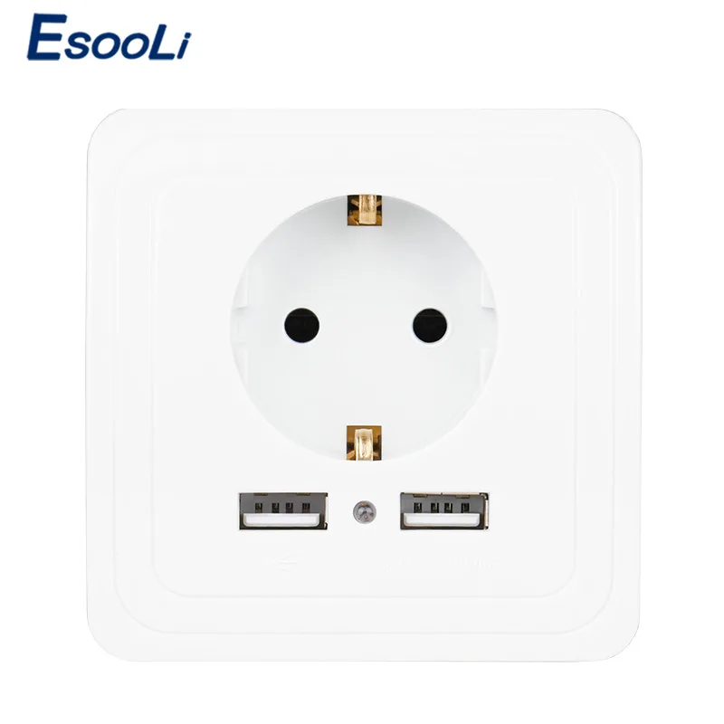 EsooLi 2000mA двойной USB серый декоративный настенный разъем 5 в аксессуары для дома розетка стандарта евроcоюза розетка ПК Панель заземленная - Тип: 2000 mA White