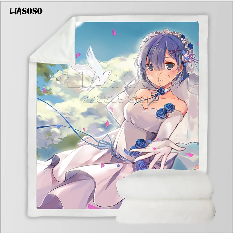 Диван, постельные принадлежности, аниме, Re: zero, сестры-близнецы, горничные рам и рем, Узорчатое, для взрослых, детей, набивное шерстяное одеяло, одеяло для путешествий, одеяло для автомобиля