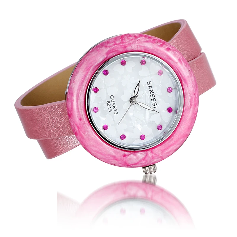 

New Arrival Fashion Quartz Watches Women Long Leather Band Watch Alloy Resin Case Wristwatches