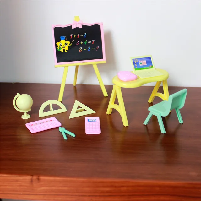 1 Set Dollhouse Doll Accessories School Nursery Blackboard Chair Table Desk Furniture for Barbie Sister Kelly Doll for Simba Toy 1