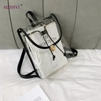 

Teenagers Summer Transparent PVC Women Shoulder School Book Bag Casual Travel Female Girls Clear Backpacks Knapsack