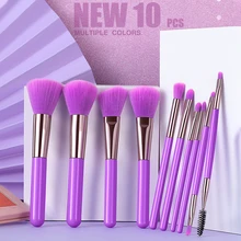 10Pcs/set Cosmetic Makeup Brush Brushes Set Eye Shadow Blending Eyeliner Eyelash Eyebrow Brush Fluorescent Series Beauty Tool