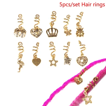 

5Pcs Hair Braid Gold Metal Tube Ring Dreadlock Beads For Braids Hair Beads For Dreadlocks Adjustable Hair Braid Cuff Clips