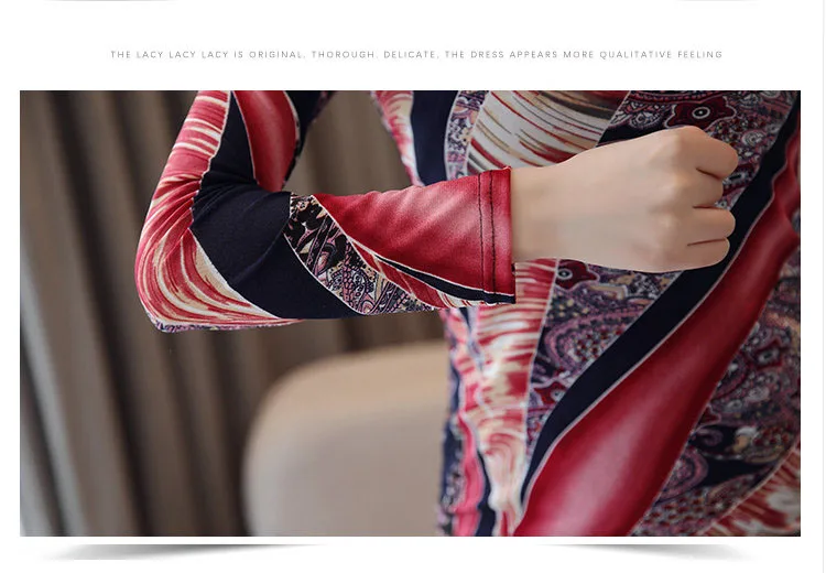 2019 New Winter Turtleneck Blouse Women Vintage Print Tops Female Casual Plus Size Shirt Femme Elegant Long Sleeve Blusas Mujer  (14)