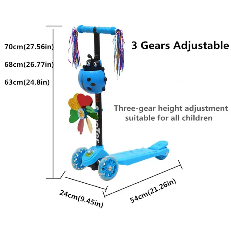 Ветряная мельница, самокат с божьей коровкой, складной и регулируемый по высоте, 3-колесный самокат для малышей, Детские От 3 до 8 лет для мальчиков и девочек, Q6PD