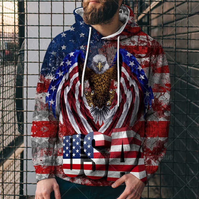 Eagle USA Flag Graphic 3D Print Men's Hoodies Pullover Sweatshirts Unisex Harajuku Outwear Casual Jacket Tracksuit 4XL