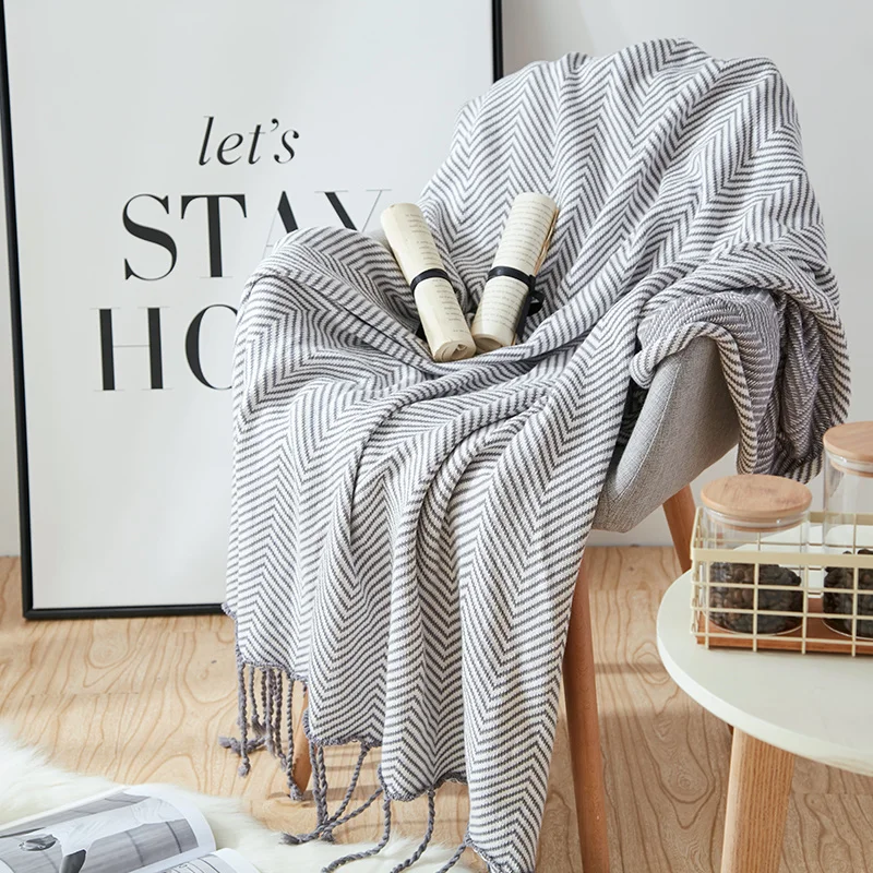 

Weighted Blanket Nordic Ins Sofa Blanket Office Nap Shawl Wool Blanket Knit Tassel Bed Tail Towel Air Conditioning Blanket