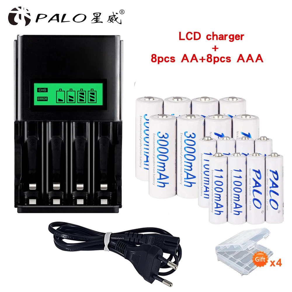 PALO 1 2 V никель металл гидридного Перезаряжаемые AAA батарейки + AA Батарея батарея 3000