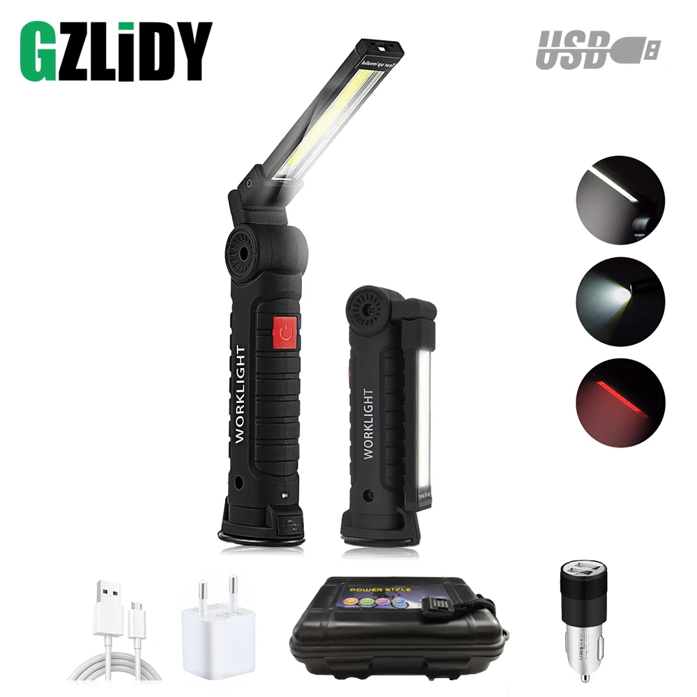 

Portable 5 Mode COB Flashlight Torch USB Rechargeable LED Work Light Magnetic COB Lanterna Hanging Hook Lamp For Outdoor Camping