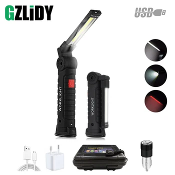 

Portable 5 Mode COB Flashlight Torch USB Rechargeable LED Work Light Magnetic COB Lanterna Hanging Hook Lamp For Outdoor Camping