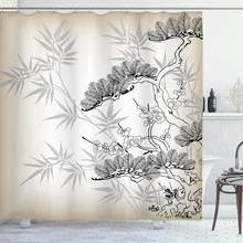 

Japanese Shower Curtain Bamboo Birch and Flower Twiggy Petals Pine Floral Pattern Bath Curtains Bathroom Deco Waterproof Screens