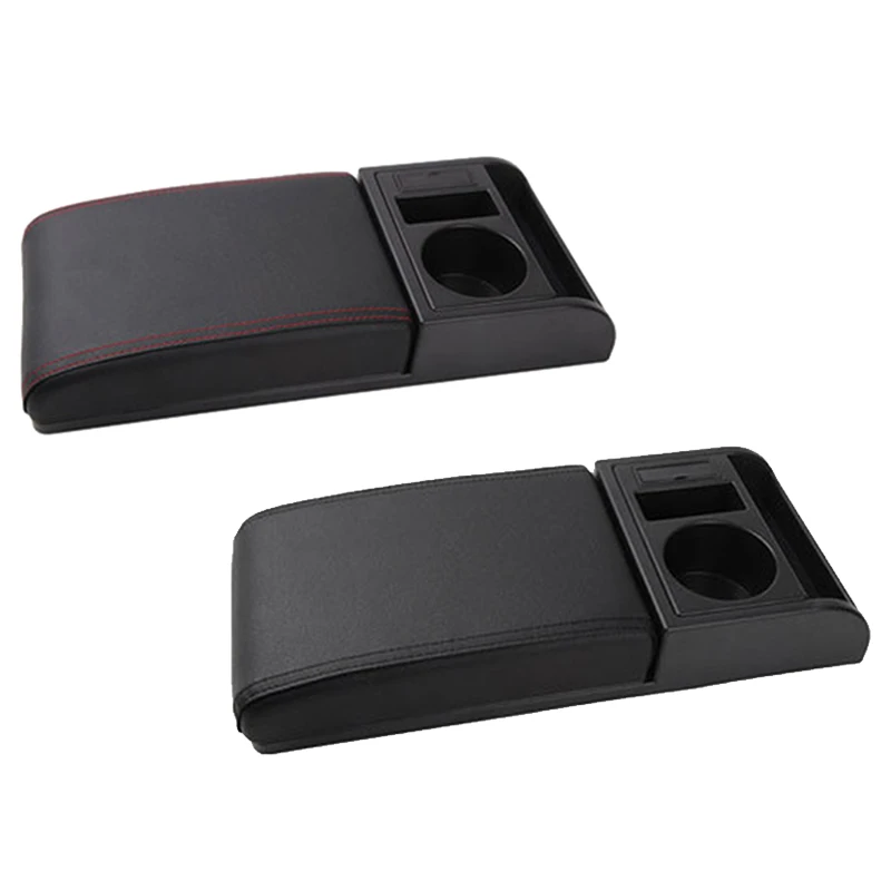 Car Universal Pu Leather Armrest Cup Holder Storage Box Soft Elbow