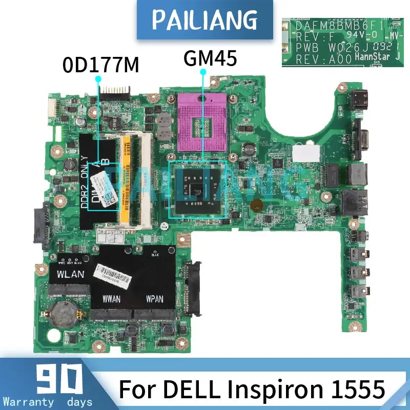 Placa-mãe para Laptop Pailiang Inspiron 1555 Gm45 Computador Placa Principal Cn0d177m Teste Placa-mãe para notebook - Imagem 2
