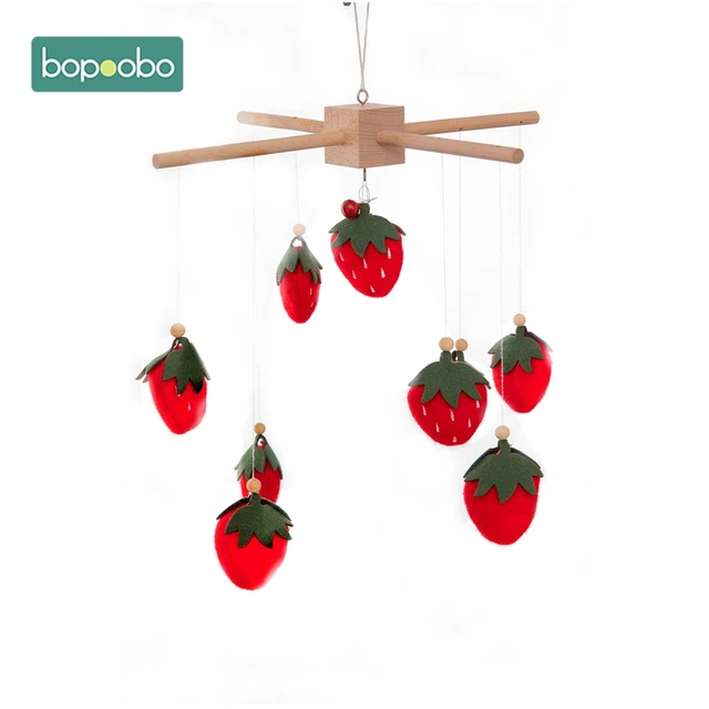 Bopoobo 1set Silicone Beads Baby Mobile Beech Wood Bird Rattles Wool Balls Kid Room Bed Hanging Decor Nursing Children Products Strawberry