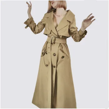 

2020 New Autumn Winter Fashion Casual Women's Trench Coat long Outerwear Slim Vintage Double Breasted Windbreaker Clothes Belt