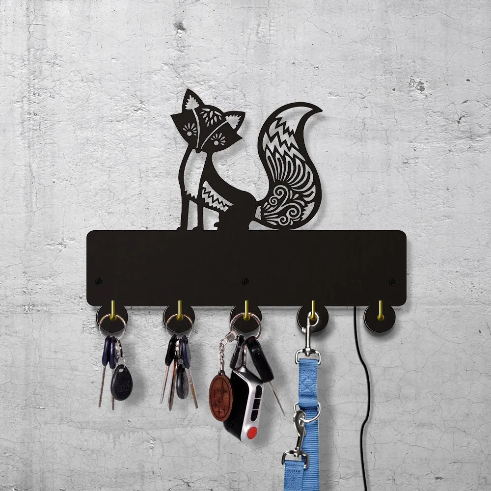 Fox Animal Wooden key holder With Lighting Coat Hook Wall Mounted
