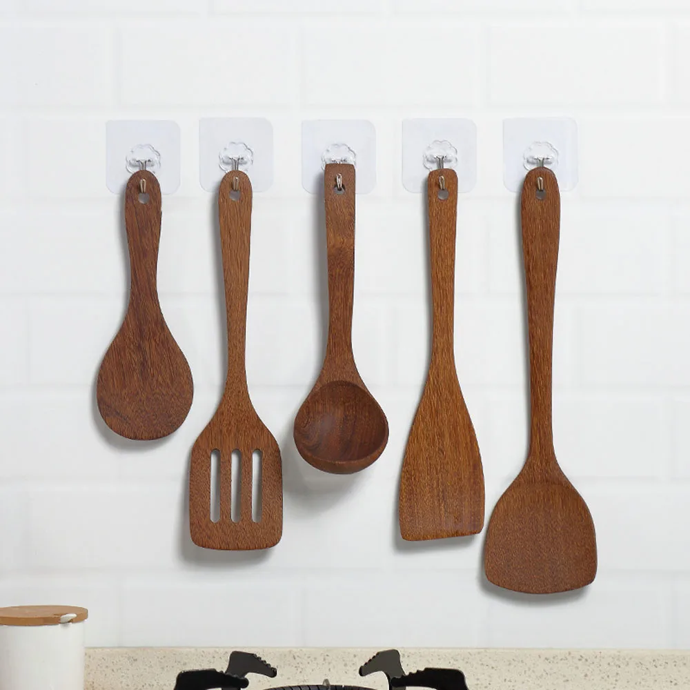 Wooden Kitchenware Set Long Handle Spatula Rice Scoop Vegetable Meat Cooking Shovel Mixing Spoons For Nonstick Pan Kitchen Tools