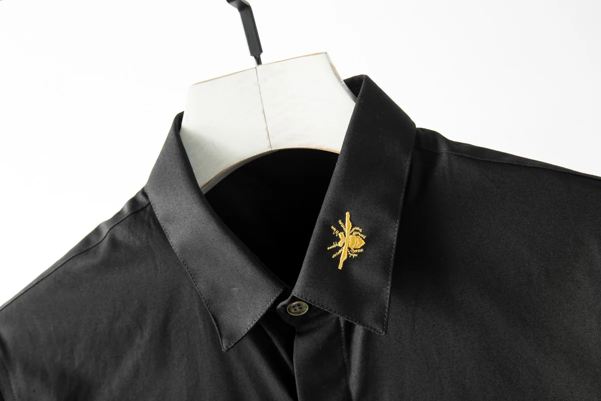Minglu Summer Bee 3d Embroidery Mens Shirts Plus Size 4xl Short Sleeve Mens Dress Shirts Camisa Masculina Solid Color Shirts Man