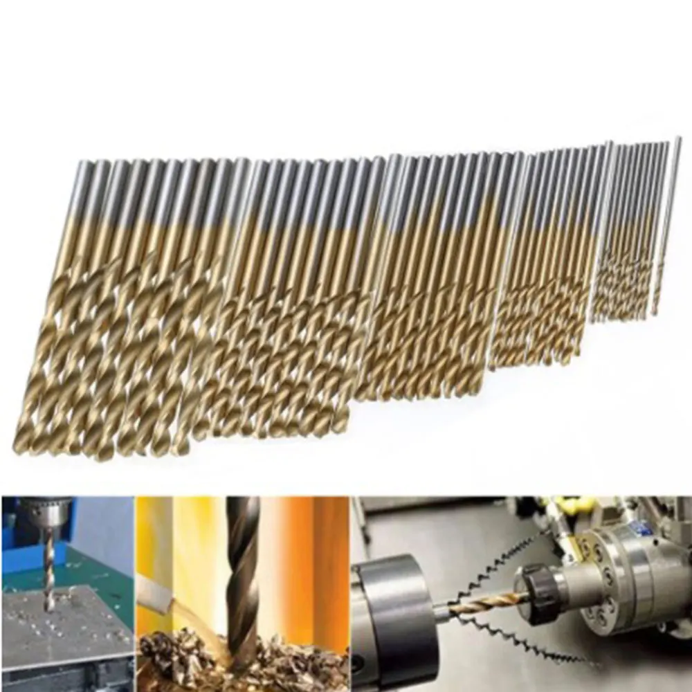 

50Pcs HSS Titanium Coated Drill Bits High Speed Steel Drill Bit Set High Quality Power Drilling Tools for Wood 1/1.5/2/2.5/3mm