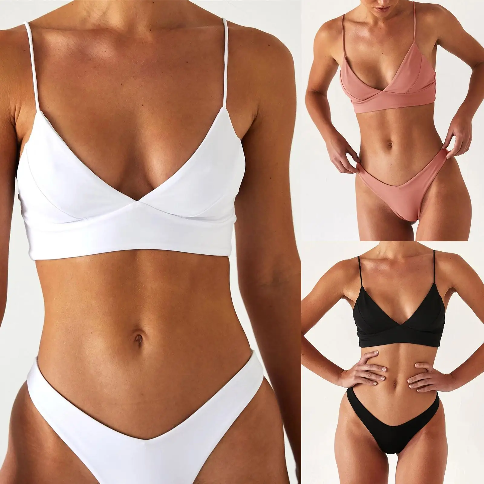 Imucci-microbikini Push-up para mujer, traje de baño unicolor, Bikini Sexy con sujetador para playa 2021