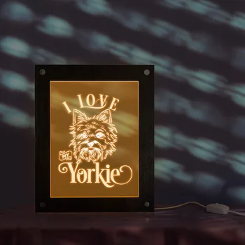 

I Love My Yorkie Puppy Dog Portrait LED Lighting Personalized Photo Frame Custom Text Wooden Frame Handmade Bedside Sleepy Light