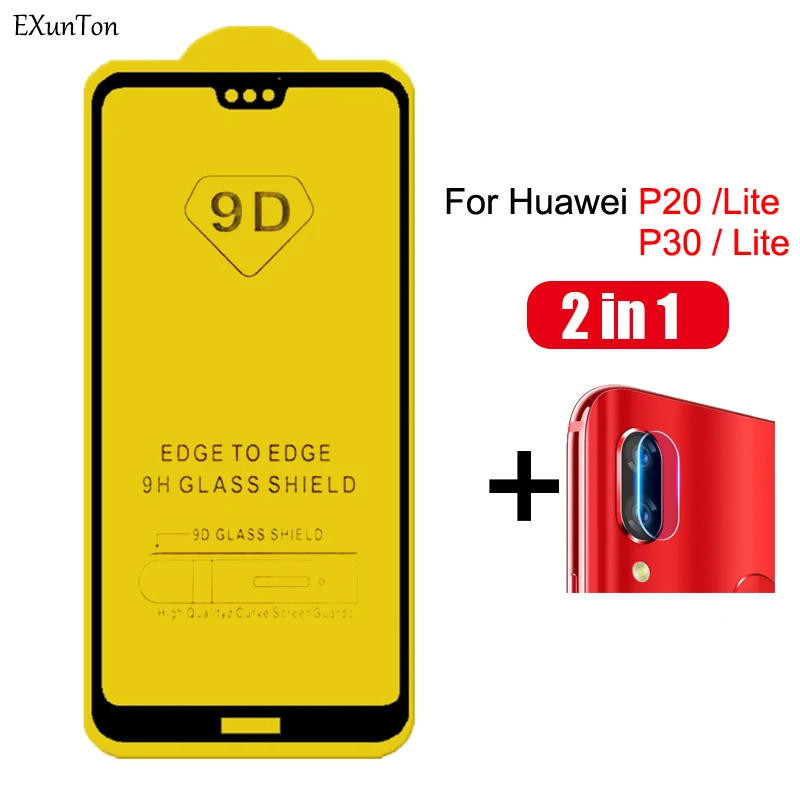 Закаленное стекло 9D для Huawei P20 Lite защитное P30 P 30 Черная защитная пленка с полным