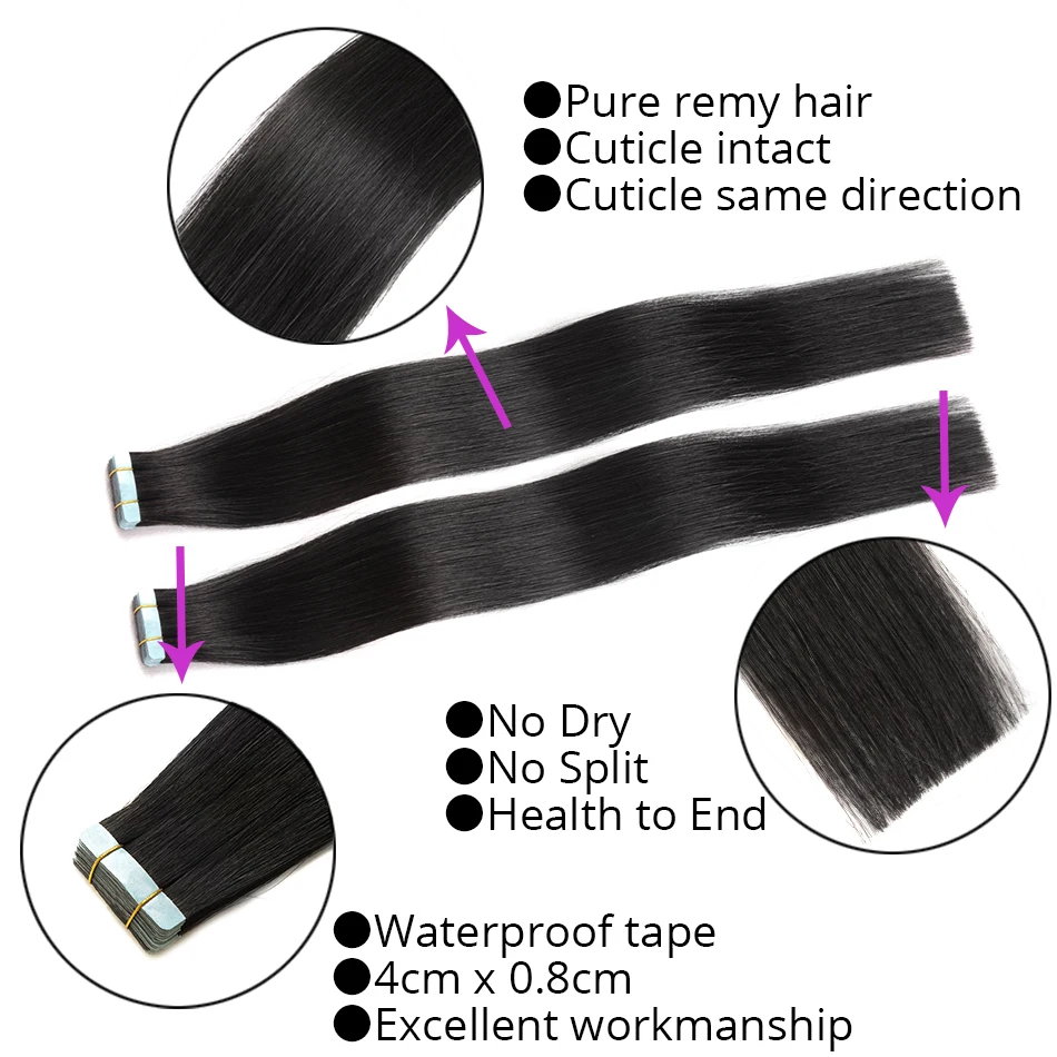 Lucybeauty Лента волос Реми для наращивания 22 дюйма натуральные человеческие волосы прямые волосы для наращивания на Клейкой Ленте для волос