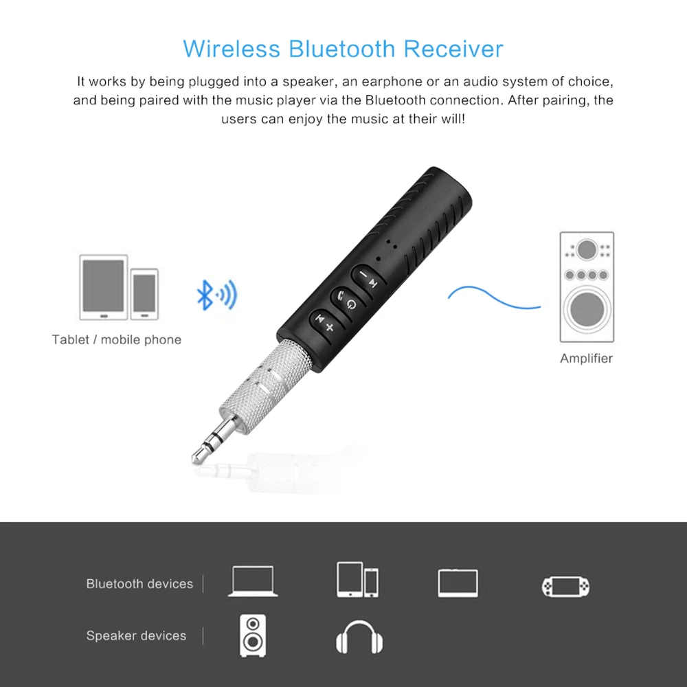 Bluetooth Earphone HandsFree Wireless Bluetooth Receiver Adapter 3.5mm Jack Car Aux Audio Music for Phones Speakers Headphones (6)