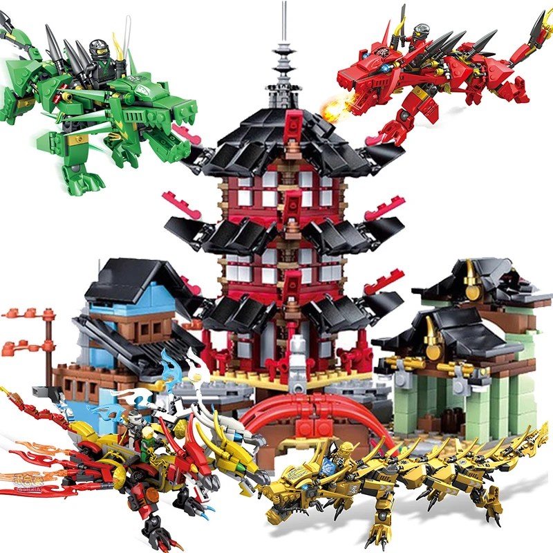 Совместим со всеми брендами ninjagoo Ninja Temple Building Block Bricks Mech Dragon 2 в 1 Набор сделай сам