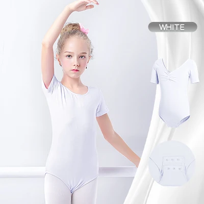 Girls Ballet Leotards High Quality Ballet Bodysuit Teen Soft Lining Dancewear Kids Nylon Short Sleeve Gymnastics Leotards white short sleeve