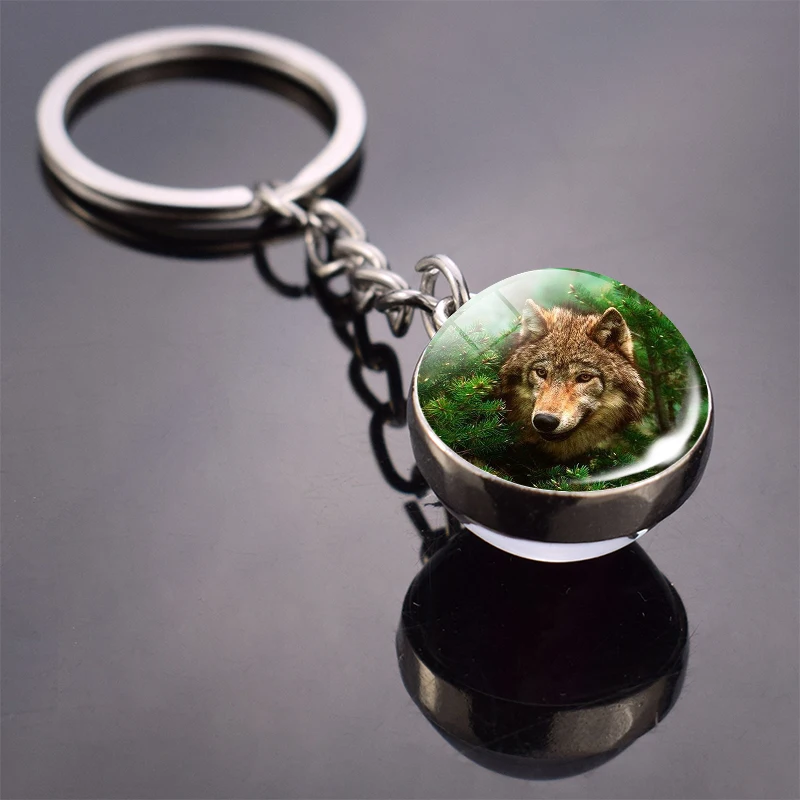 36 Styles Wolf Key Chains Wolf Picture Double Side Cabochon Glass Ball Keychain Wolf Jewelry for Men For Women Christmas Gifts - Цвет: Темно-розовый