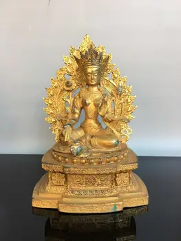 

Wedding Decoration 11" Tibet Buddhism Temple bronze Gilt gold White Tara Bodhisattva Statue Avalokitesvara statue White Tara