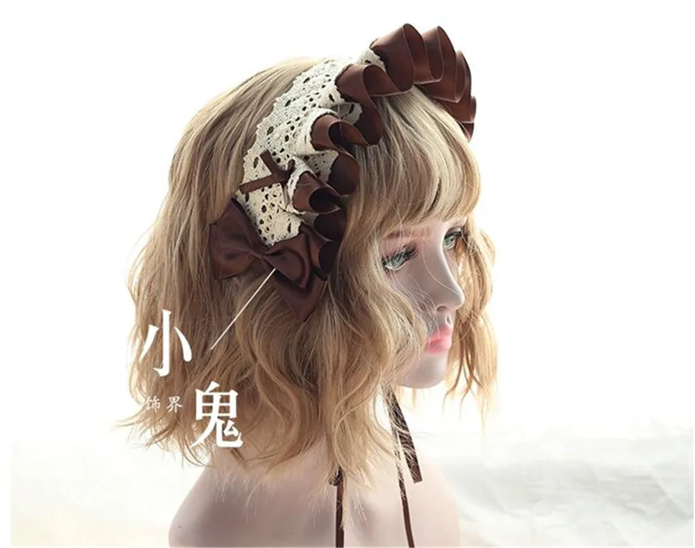 Annie's завтраки Косплей сладкий Подростковая шляпка головной убор Ретро резинка для волос, принцессы Девушка Лук Кружева заколки для волос ленты для волос B470