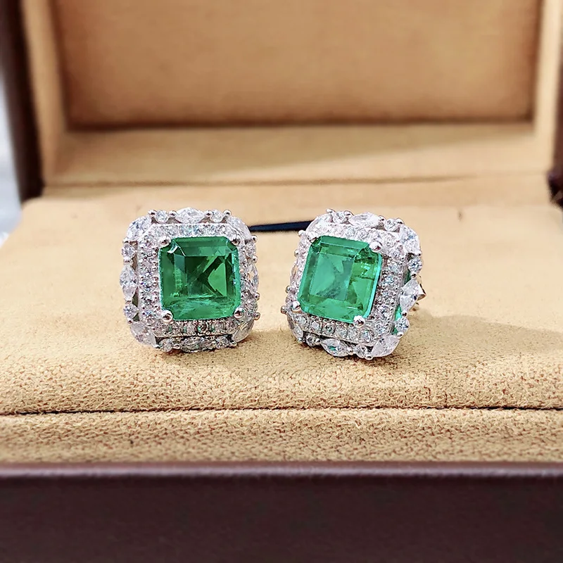 OEVAS Vintage 100% 925 Sterling Silver 7*7mm Paraiba Tourmaline Gemstone Ear Studs Earrings Ladies Fine Jewelry Wholesale