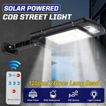 

240/120pcs COB Solar Street Lights Outdoor Security Lighting Wall Lamp Motion PIR Sensor Smart Control Lamp 3 Mode With Remote