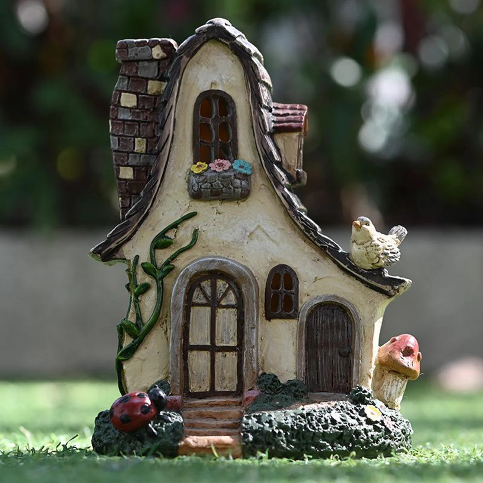 Mystic Gnome Fairy House Figurine Outdoor Decor Garden House Statues, Waterproof and Durable, for Balcony, Flower Bed
