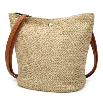 

Bag Women Fashion Women Casual Shoulder Bag Straw Bags Woven Bucket Bag Handbag Ladies Bag With Shoulder Strap,Brown
