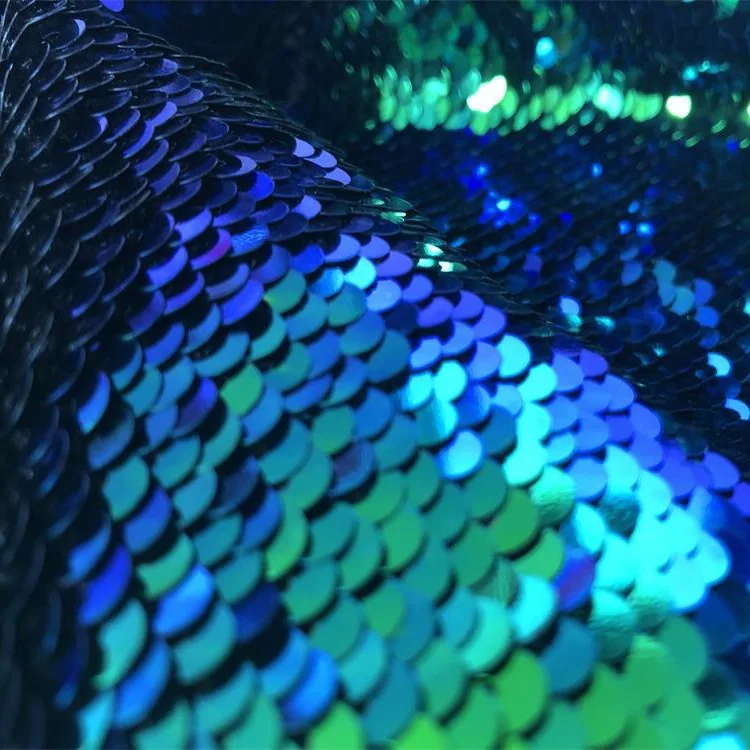 5 Centesimi Magico Verde Sub-Nero Squame Di Pesce Abbigliamento Moda Bagagli Tessuto Ricamato Tessuto Paillettes Double Face 1 Yard