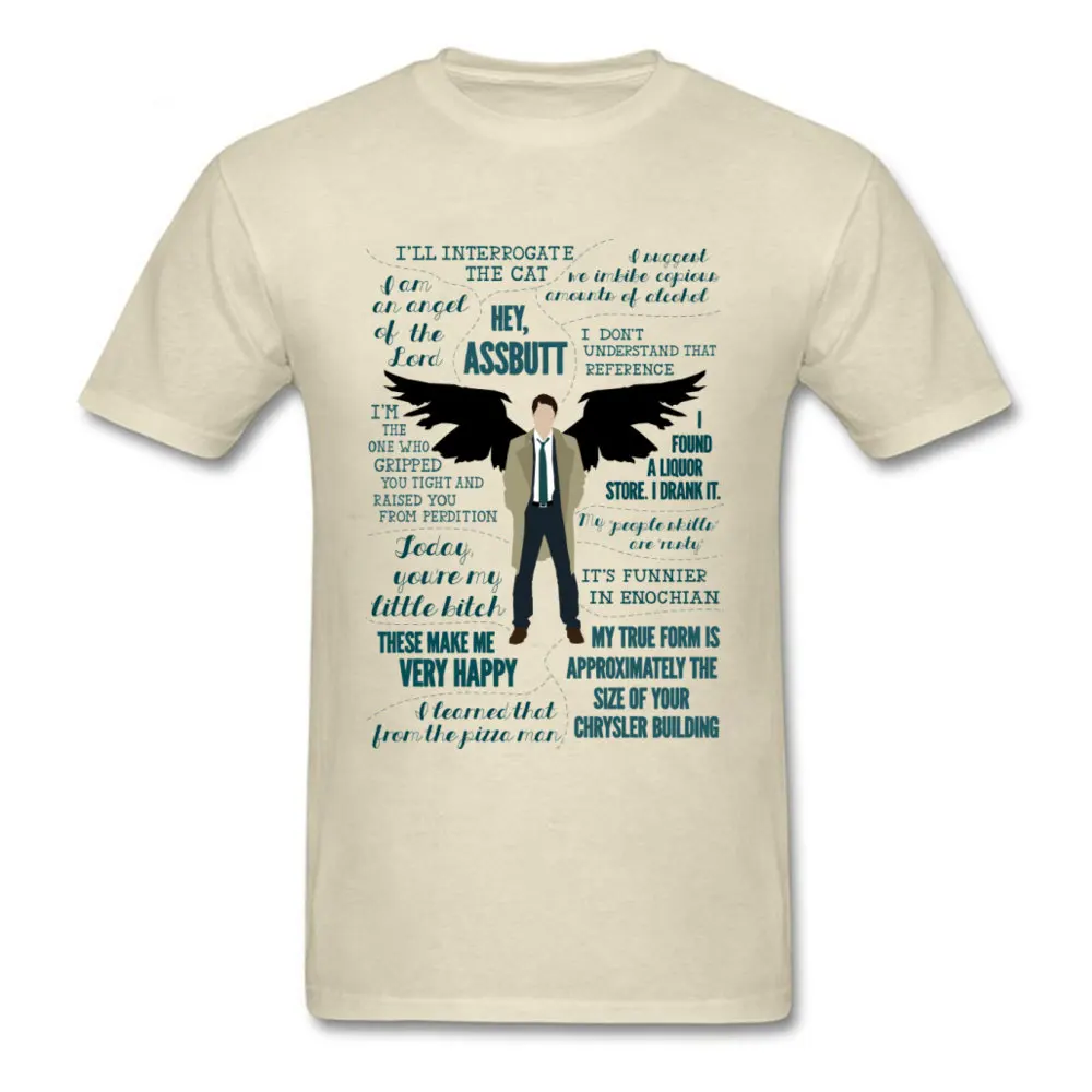 Latest Mens T Shirt Castiel_-_Story_line_5753 Custom Tees 100% Cotton Short Sleeve Casual Tees Round Neck Top Quality Castiel_-_Story_line_5753 beige