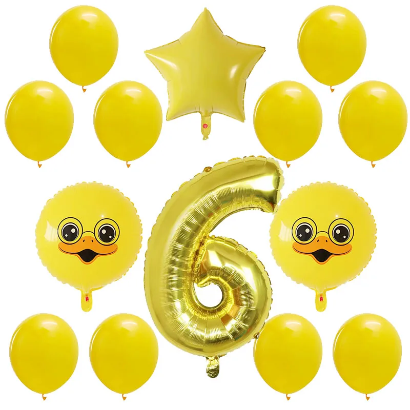 14pcs/lot Yellow Duck Foil Balloons Gold 30inch Number balloon 1 2 3 4 5 6 7 8 9 Year Old for Boy Birthday party Decoration - Цвет: Mix 6