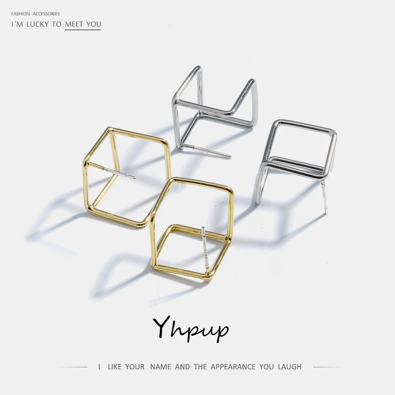 Yhpup, оригинальные Простые полые геометрические серьги-гвоздики, брендовые, медные, темпераментные, золотые, серебряные, S925 ювелирные изделия для женщин, подарок для офиса