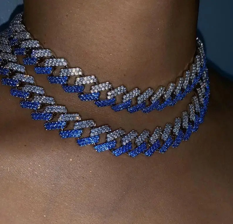 

pink blue red purple white cz Miami cuban link chain choker necklace hip hop women jewelry 2020 new