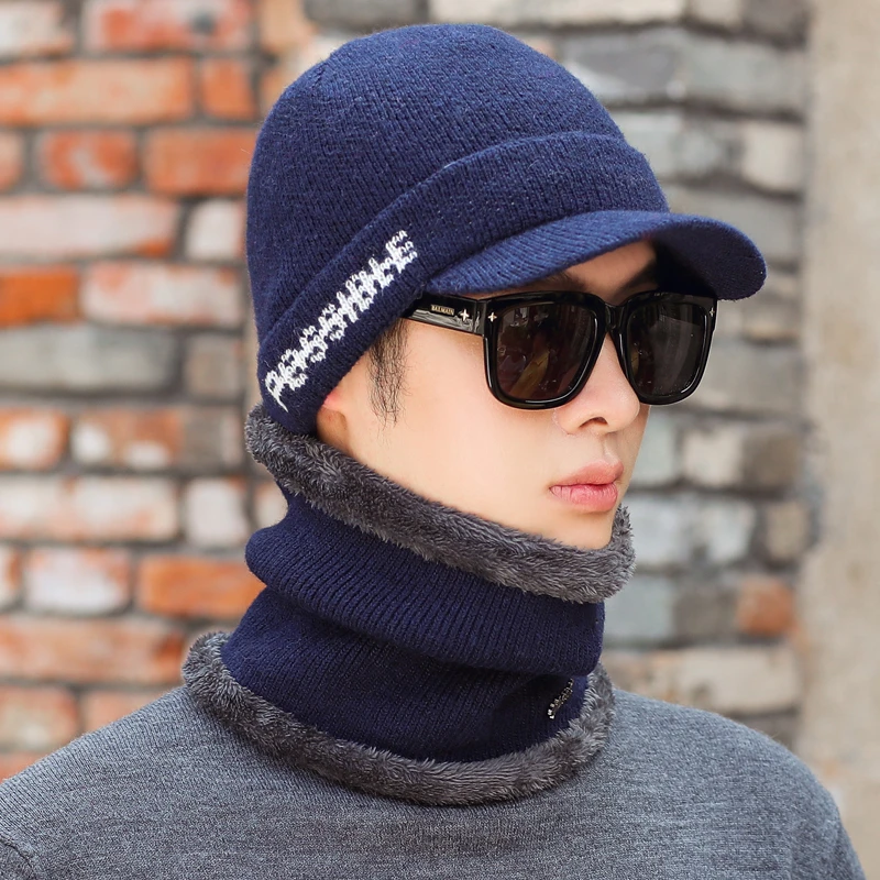 Зимняя шапка Skullies Beanies шапки зимние шапки для мужчин женский шерстяной шарф головные уборы, Балаклава маска Knitted шапка вязаная 55-61 см - Цвет: Scarf hat set