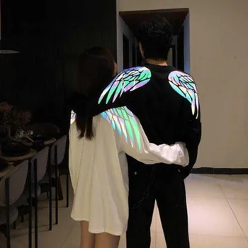 

INS Hot Grilfriend Oversize Short/Long sleeves Couple Clothes Reflective Wing Print Harajuku T Shirt Men Women Fashion P